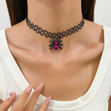 Spider Pendant Necklace Pink Gemstone Halloween Party Gift