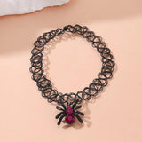 Spider Pendant Necklace Pink Gemstone Halloween Party Gift