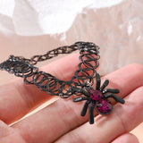 Spider Pendant Necklace Pink Gemstone Halloween Party Gift