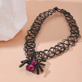 Spider Pendant Necklace Pink Gemstone Halloween Party Gift