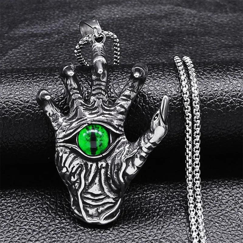 Gothic Hiphop Men Necklace Devil's Eye Claws Stainless Steel Pendant