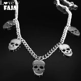 Skeleton Skull Tassel Hip Hop Pendant Necklaces Stainless Steel