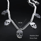 Skeleton Skull Tassel Hip Hop Pendant Necklaces Stainless Steel