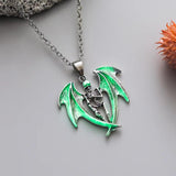 Glow In The Dark Bat Pendant Necklace for Men Punk Halloween Jewelry