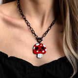 Halloween Cartoon Acrylic Pendant Necklace Crystal Teeth Skull Mushroom Gift