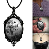 Bat Cemetery Glass Pendant Necklace Halloween Gothic Choker