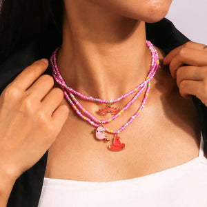 Boho Multilayer Seed Bead Chain Halloween Pendant Necklace Set