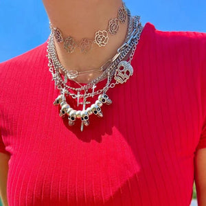 Skull Head Necklace Punk Rock Metal Hip Hop Skeleton Halloween Cosplay Jewelry