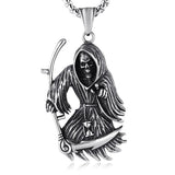 Stainless Steel Gothic Death God Skull Grim Reaper Pendant Necklace Men Women
