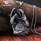 Stainless Steel Gothic Death God Skull Grim Reaper Pendant Necklace Men Women