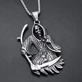 Stainless Steel Gothic Death God Skull Grim Reaper Pendant Necklace Men Women