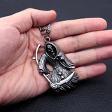 Stainless Steel Gothic Death God Skull Grim Reaper Pendant Necklace Men Women