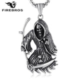 Stainless Steel Gothic Death God Skull Grim Reaper Pendant Necklace Men Women