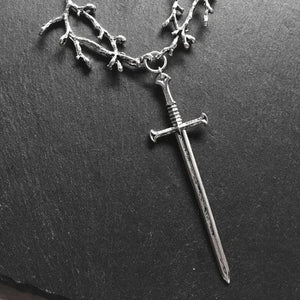 Vintage Twig Cross Link Pendant Chain Necklace Gothic Sword Necklace