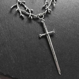 Vintage Twig Cross Link Pendant Chain Necklace Gothic Sword Necklace