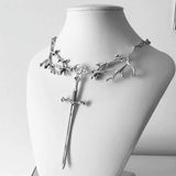 Vintage Twig Cross Link Pendant Chain Necklace Gothic Sword Necklace