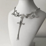Vintage Twig Cross Link Pendant Chain Necklace Gothic Sword Necklace