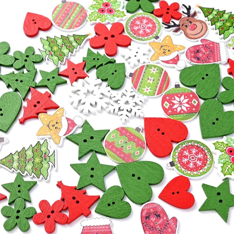 100pcs Christmas Wooden Buttons 2 Hole Sewing Button for DIY Craft