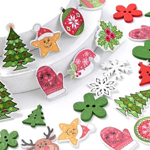100pcs Christmas Wooden Buttons 2 Hole Sewing Button for DIY Craft