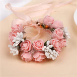 2pcs 6Colors Artificial PE Rose Wedding Flower Bride Bridesmaid Head Hand Ring