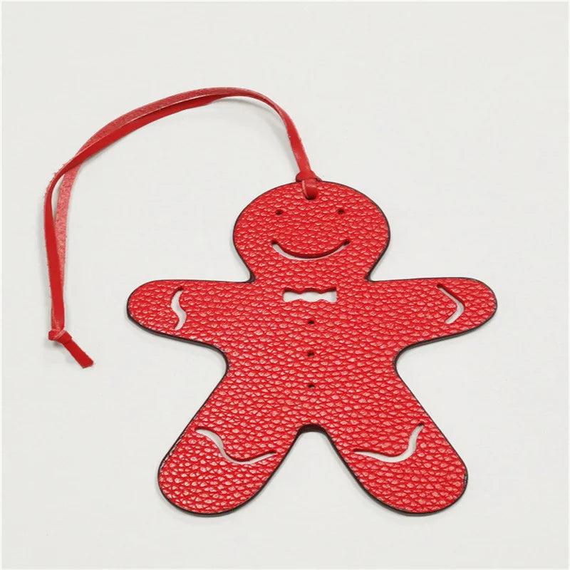 Gingerbread Man Xmas Bear Shape PU Leather Christmas Decorations