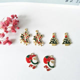 10pcs Enamel Santa Claus Bells Christmas Tree Charms Pendants for Jewelry Making
