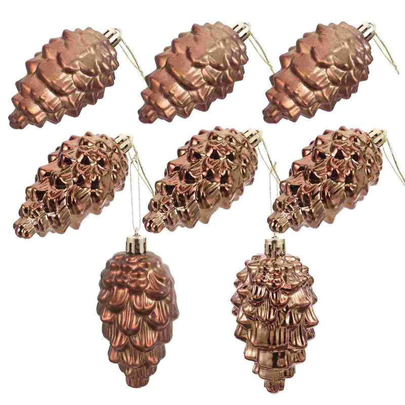 8 Pcs Xmas Tree Pendant Ornaments Pine Cone Holiday Hanging Decor