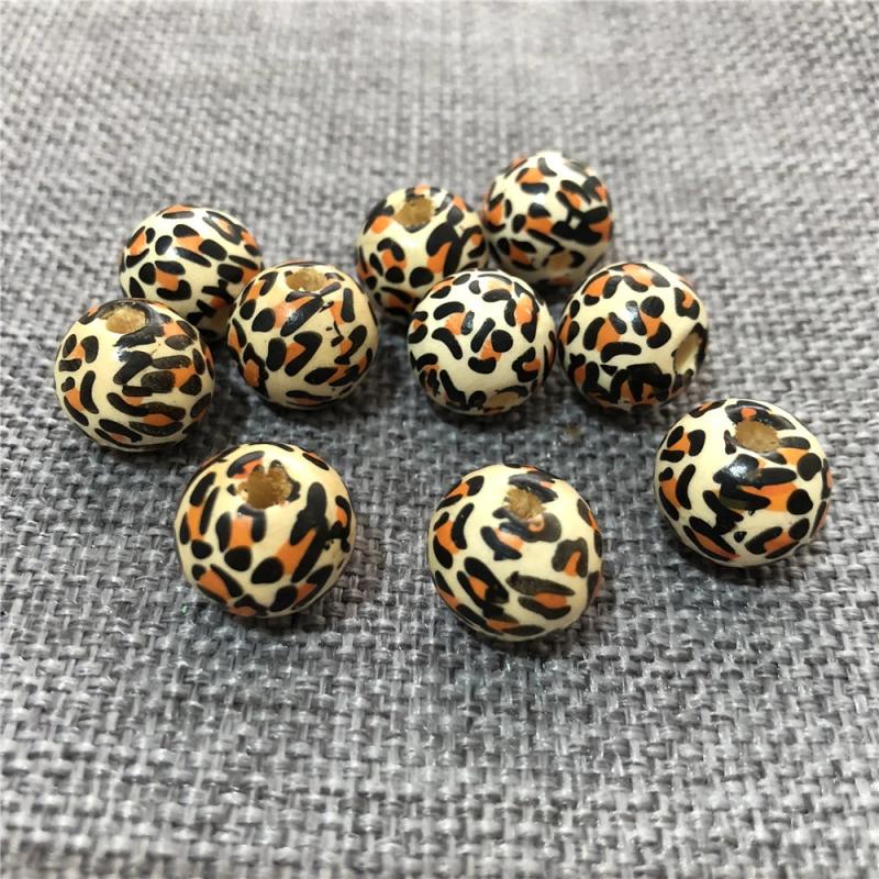 14mm Leopard Printed Wooden Beads Jewelry 10Pcs/Lot
