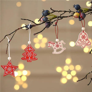12pcs Xmas Car Wooden Pendants Tree Ornaments Home Decor Kids Gift