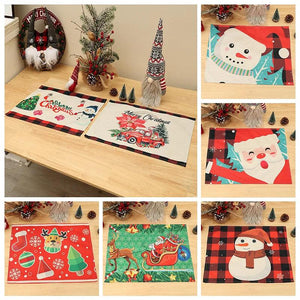 Christmas Santa Claus Linen Tablecloth Insulated Table Mat