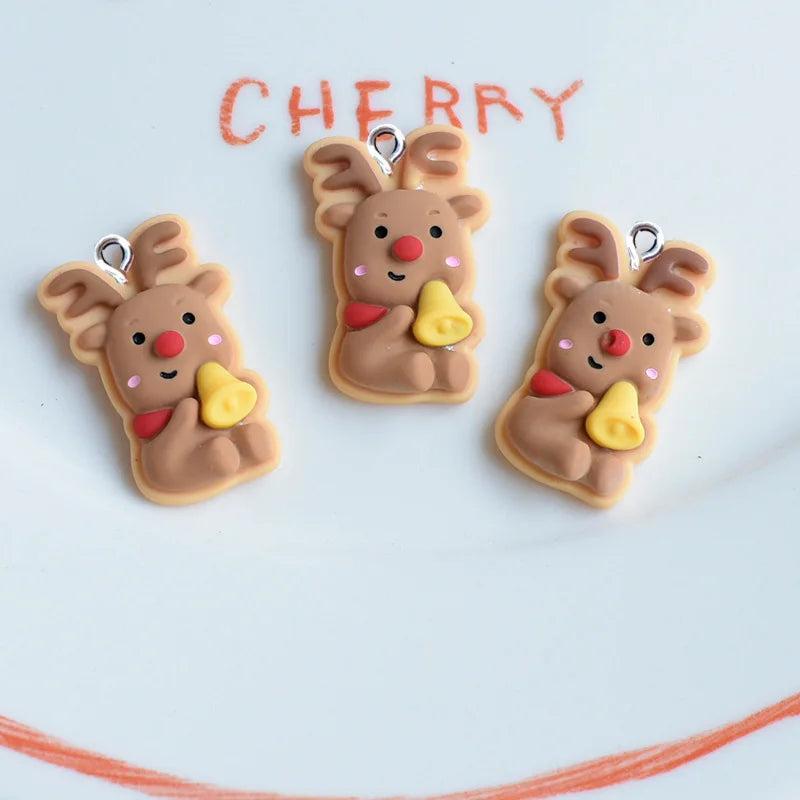10Pcs Cartoon Deer Santa Claus Resin Charms for DIY Christmas Jewelry Making