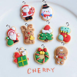 10Pcs Cartoon Deer Santa Claus Resin Charms for DIY Christmas Jewelry Making