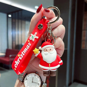 Christmas Cartoon Santa Claus Elk Snowman Silicone Keychain Women Gift