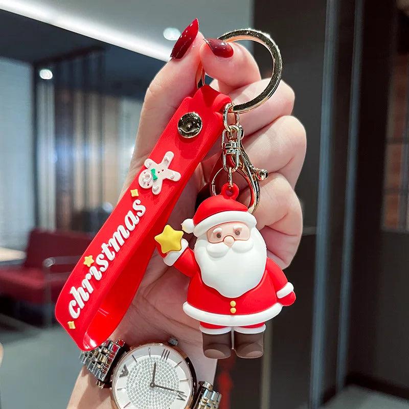 Christmas Cartoon Santa Claus Elk Snowman Silicone Keychain Women Gift