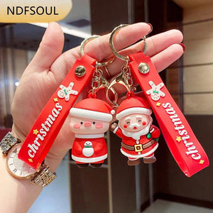 Christmas Cartoon Santa Claus Elk Snowman Silicone Keychain Women Gift