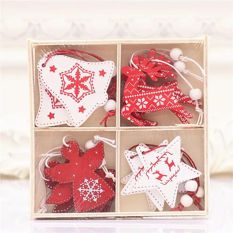 12pcs Christmas Car Wooden Pendants Xmas Tree Hanging Ornaments