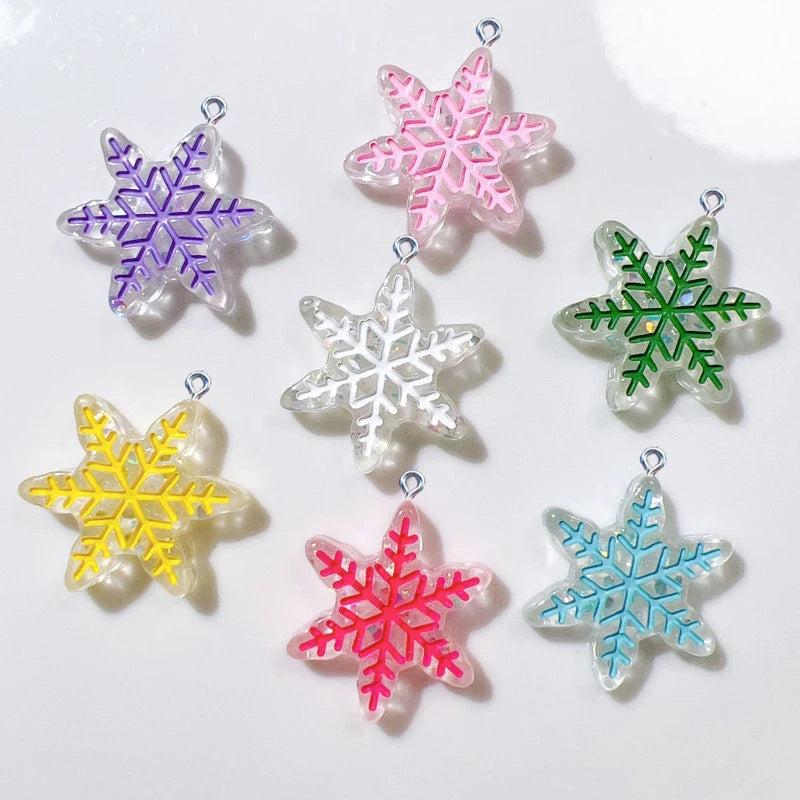 10Pcs Snowflake Resin Charms Pendants Jewelry Making DIY Christmas Decor