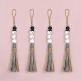 2Pcs Snowman Wooden Beads Tassel Pendant DIY Christmas Party Decoration