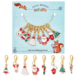 8Pcs Mixed Christmas Alloy Enamel Pendants with Lobster Claw Clasps