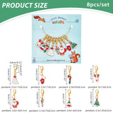 8Pcs Mixed Christmas Alloy Enamel Pendants with Lobster Claw Clasps