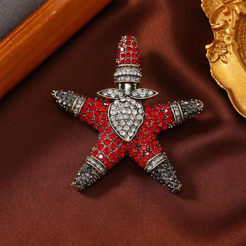 Muylinda Starman Red Rhinestone Brooch Christmas Party Pins