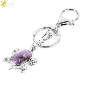 CSJA Crystal Stone Turtle Pendant Keychain Bag Decoration Holder E814