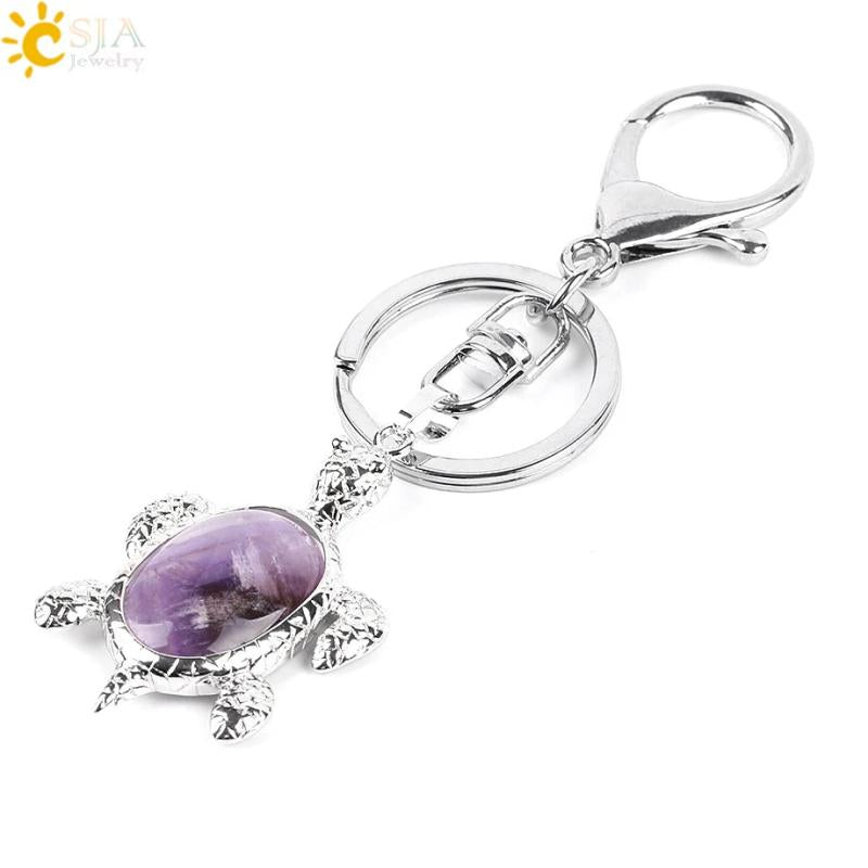 CSJA Crystal Stone Turtle Pendant Keychain Bag Decoration Holder E814