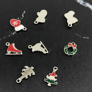 10pcs Gloves Garland Skates Tree Enamel Charms Christmas Alloy Pendants