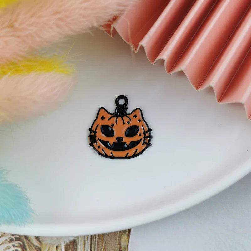 10pcs Halloween Enamel Pumpkin Demon Charms DIY Jewelry Making