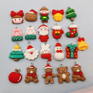 10pcs Christmas Charms Pendant Snowman Bear Gift Rabbit Santa DIY Keychain