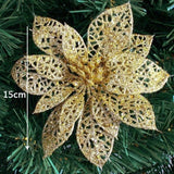 10Pcs Glitter Artificial Flowers Christmas Tree Ornaments Decorations