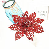 10Pcs Glitter Artificial Flowers Christmas Tree Ornaments Decorations