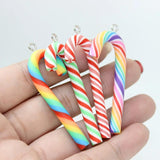 10Pcs Soft Clay Candy Lollipop 3D Cane Keychain Necklace Charms