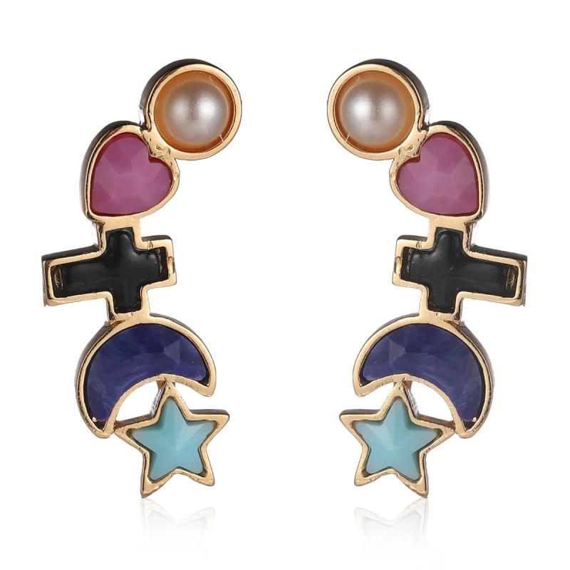 SODROV Cross Moon Pentagram Earrings Pearl Lovely Girls Gift Statement Jewelry